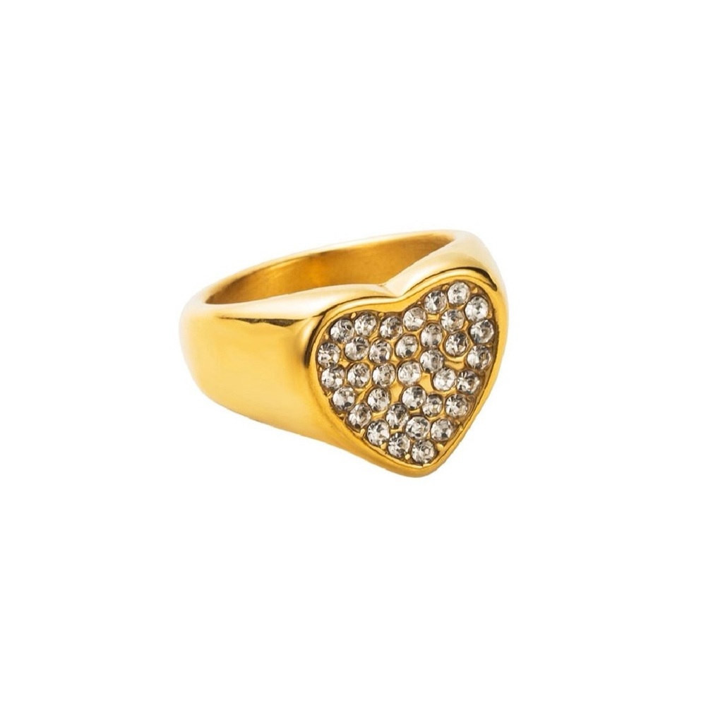 Gold Heart Ring with Crystal